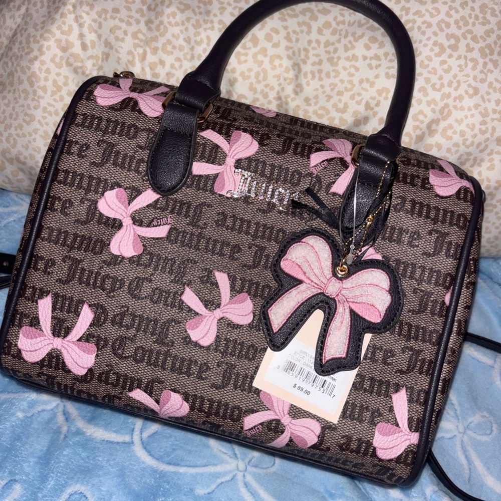 Juicy Couture Brown Satchel with Pink Bows